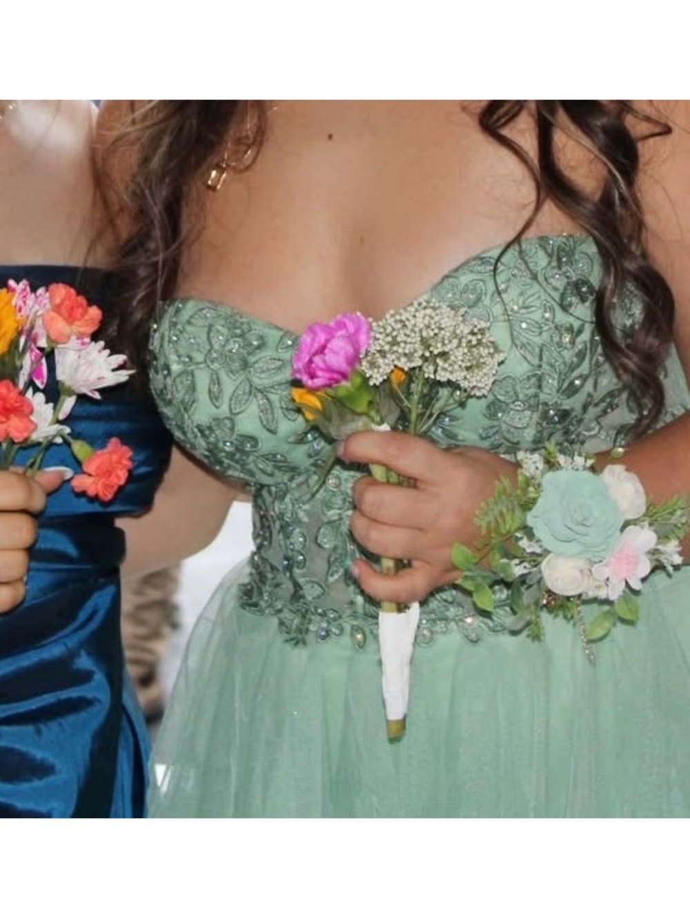 Windsor Mint Green Layered Tulle Ruffle Prom Gown - Picture 7 of 8